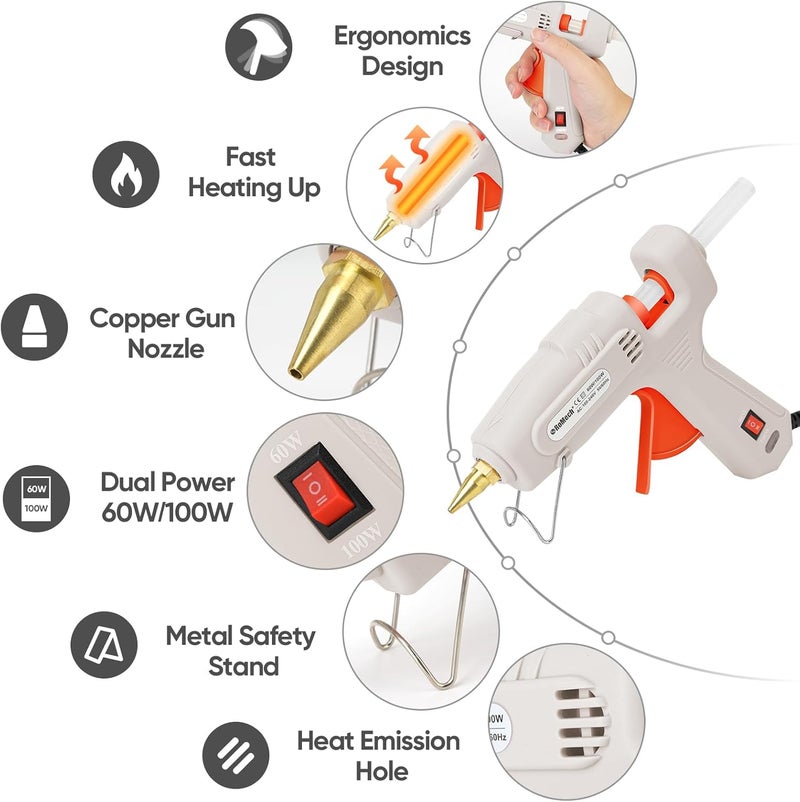 ROMECH Full Size Hot Glue Gun with 60/100W Dual Power and 21 Hot Glue Sticks (7/16"), Fast Preheating Heavy Duty Industrial Gluegun with Storage Case for Crafting, DIY and Repairs (White) - Image 2